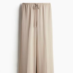 Beige Wide-Leg Drawstring Pants